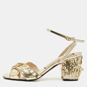 N&deg;21  Gold Leather Sequinned Block Heel Ankle Strap Sandals Size 39